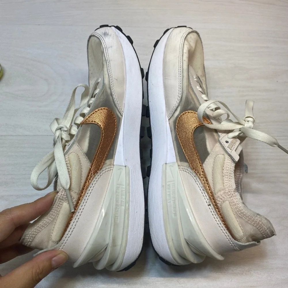 Nike Womens 10 Waffle One Sneakers Running Shoes Cream Copper FB1298-600 Mesh